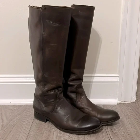 Frye Women’s Chocolate Melissa Stud Back Zip Boots - Round Toe - Picture 1 of 6